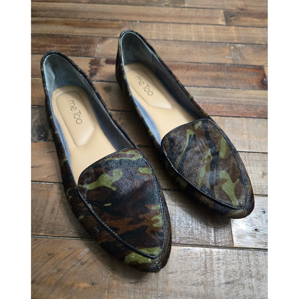 Me Too Anissa Camo Calf Hair Loafers Flats Pointed Toe Camouflage Shoes Size 9M